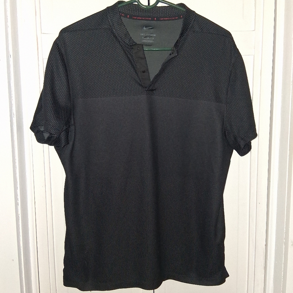 Nike Men's Dri Fit Black Casual Button Down Athletic Polo Shirt
